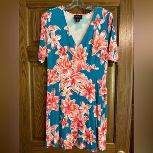 Heyton Floral V-Neck Dress with Pink and Blue Design- Size M